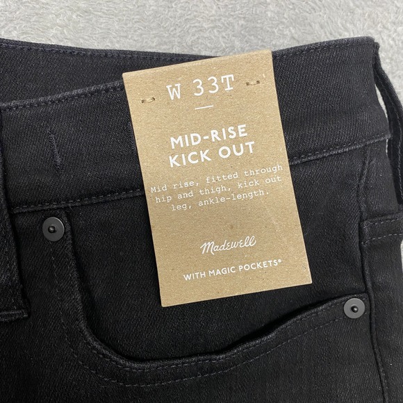 Madewell Jeans Womens 33 Tall Black Kick Out Crop‎ Cali Demi Flare NM810 - Picture 5 of 13